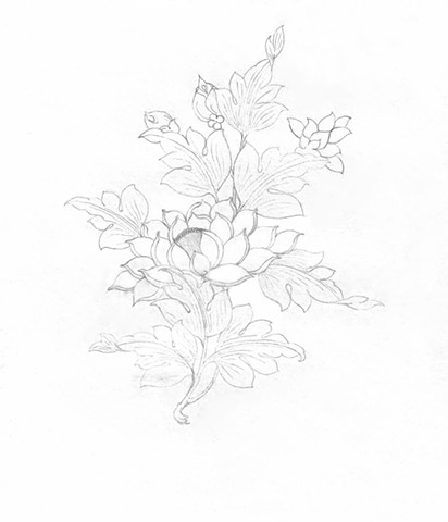 Practicing drawing traditional Buddhist flowers