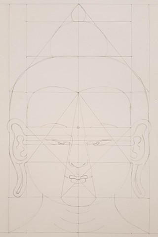 buddha, buddha head, drawing, pencil drawing, thangka drawing, grid drawing, thangka grid, buddhas head, buddhas face, siddhartha, sakyamuni