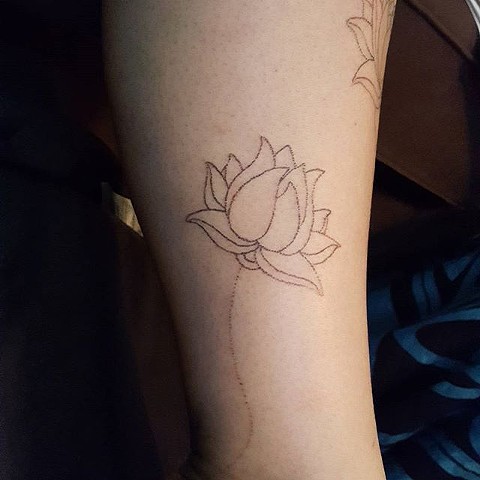 tattoo, handpoking, handpoked, handpoked tattoo, traditional tattoo, lotus, lotuses, lotus tattoo, lotus pond