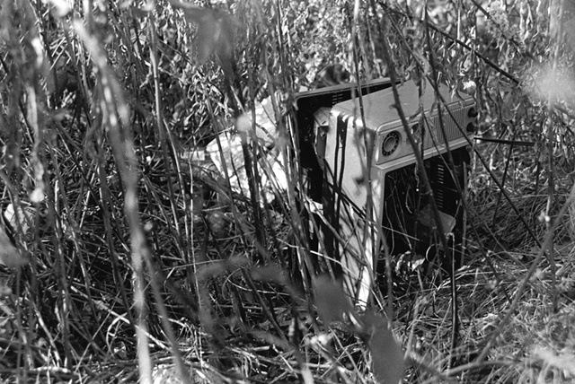 photography black white battery steel fort abandoned industrial broken radio weeds
