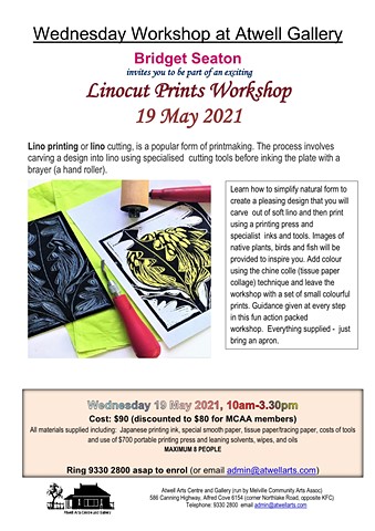 Lino printing workshop at Atwell Arts Centre