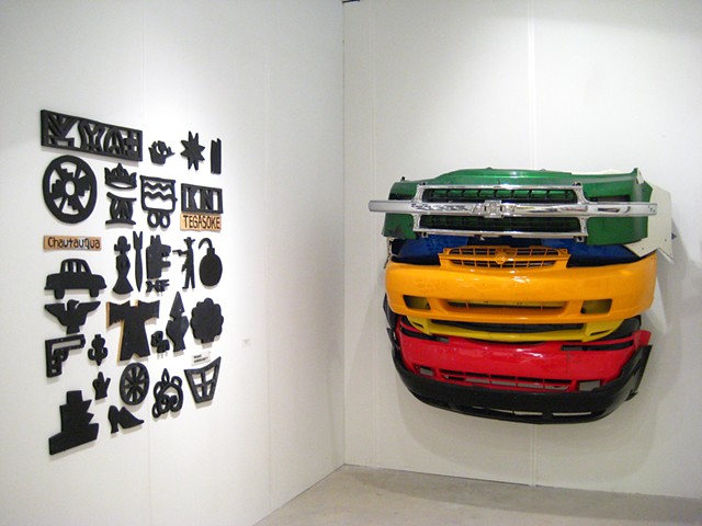 Bumper sculpture and wood cutout group, 
Installation view, Art Miami 2013, Ethan Cohen Fine Arts, NY