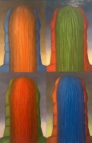 Four Godzilla Rapunzels seen from behind