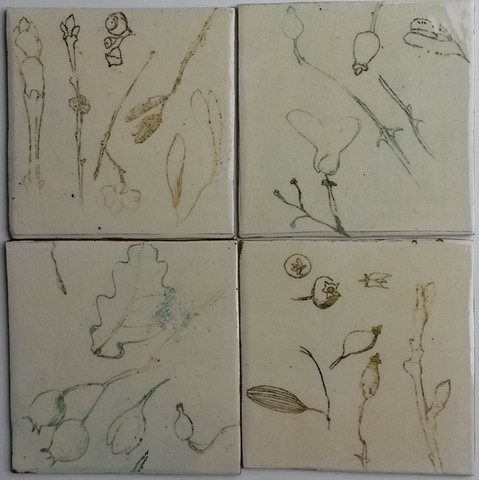 Tiles with nature drawings
