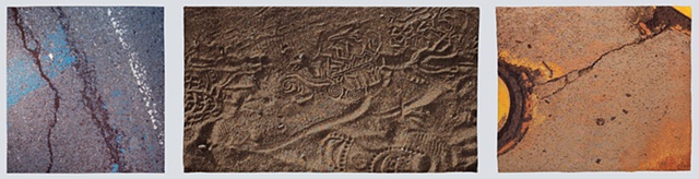 "Permit Required" (left), "Footprints on the Sands of Time" (center), & "Connection/Disconnection" (right) 