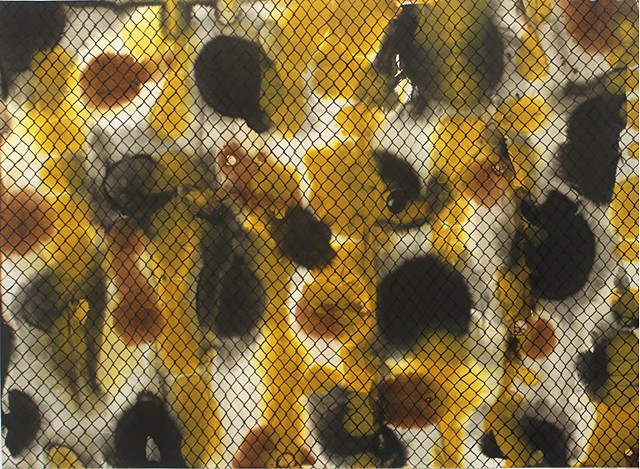 untitled (black mesh over yellow ochre, brown, black)