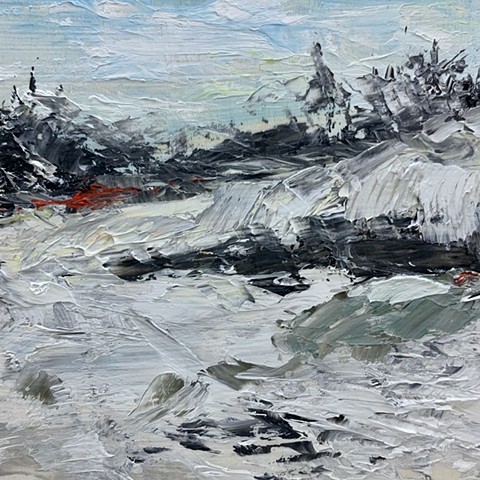 Winter Contrasts is one of several small paintings made in late February 2022 on the Skidmore College campus. 