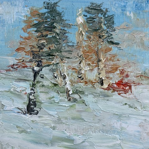 Small Plein Aire oil painting made on the Skidmore College campus in late winter. 
