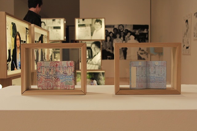 Amy Flaherty Installation Palindronic Sequences Art passport newspapers light boxes