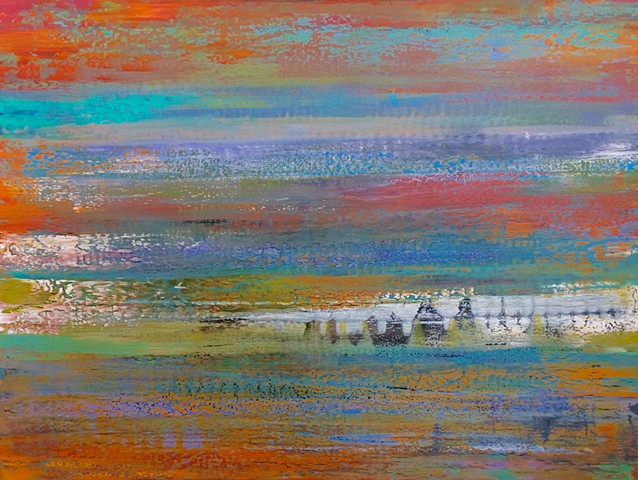 coastal art, contemporary Abstract Art, circles, spheres, flowers, floral, jackson pollack, sunset, Ocean, modern, blue, orange, green, copper, turquoise, yellow, orange, contemporary art, abstract, san diego, san diego artist, affordable art, bright, col