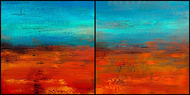 contemporary Abstract Art, circles, spheres, flowers, floral, jackson pollack, sunset, Ocean, modern, blue, orange, green, copper, turquoise, yellow, orange, contemporary art, abstract, san diego, san diego artist, affordable art, bright, colorful, sunset