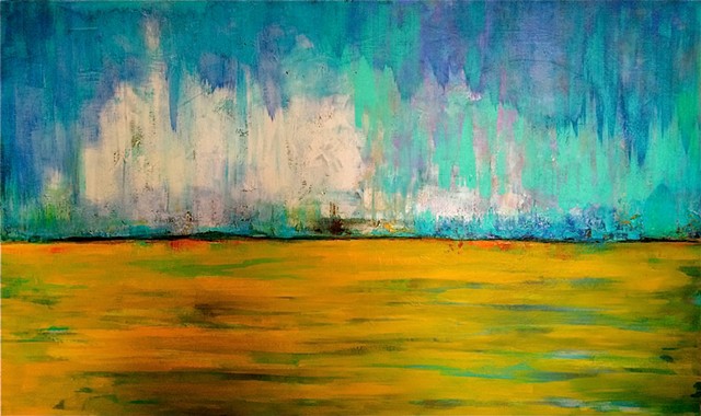 contemporary Abstract Art, flowers, floral, jackson pollack, sunset, Ocean, modern, blue, orange, green, copper, turquoise, yellow, orange, contemporary art, abstract, san diego, san diego artist, affordable art, bright, colorful, non-representational abs