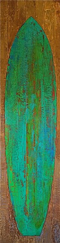 contemporary Abstract Art, wood, surf, surfboard, circles, spheres, flowers, floral, jackson pollack, sunset, Ocean, modern, blue, orange, green, copper, turquoise, yellow, orange, contemporary art, abstract, san diego, san diego artist, affordable art, b