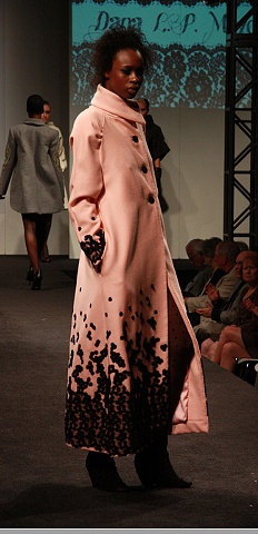 Pink Raglan Sleeve Coat with Black Floral Mesh Applique 