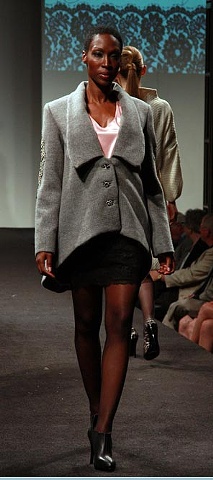 Grey Coat with Black Stitching detail and Lace Inset Sleeves
