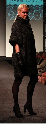 Charcoal Grey and Black Lace Overlay Coat with Short Bell Sleeves 