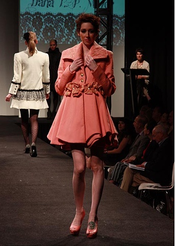 Pink Coat with all-over Metallic Gold Stitching and Hand Embroidered Collar 
