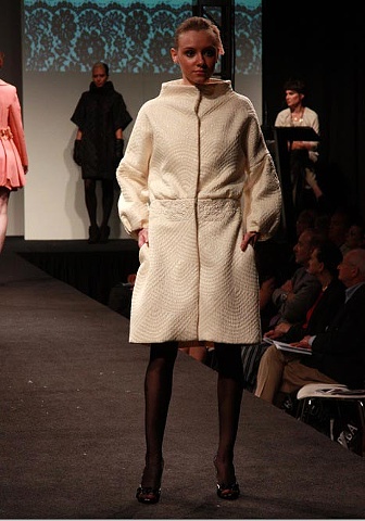 Ivory Coat with Stitching detail and Funnel Boat Neck 