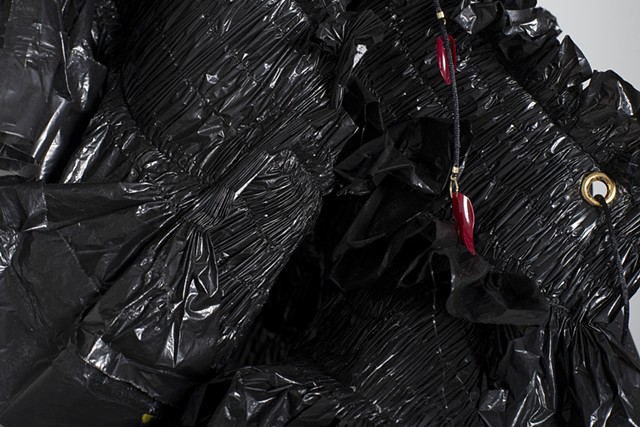 Contemporary craft, contemporary smocking, gathering, ruffles, shirring, pleated trash bags, trash bag art