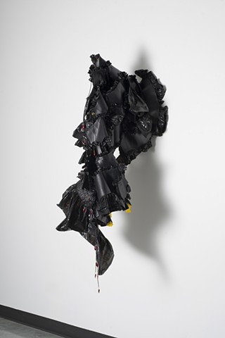 Contemporary craft, contemporary smocking, gathering, ruffles, shirring, pleated trash bags, trash bag art
