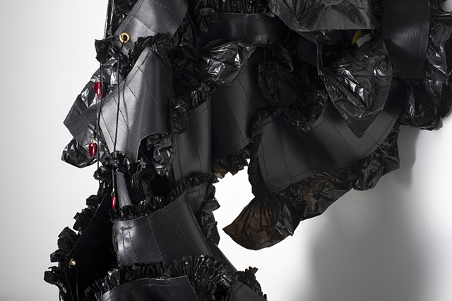 Contemporary craft, contemporary smocking, gathering, ruffles, shirring, pleated trash bags, trash bag art
