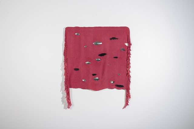 Handwoven nylon, handweaving and metalsmithing, handweaving, handwoven, planished steel, metal and weaving, hand-dyed nylon, contemporary craft, fuchsia art