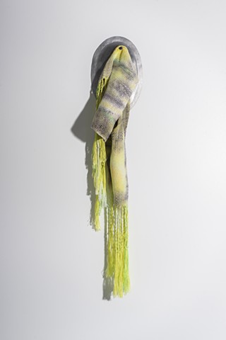 Handwoven nylon, handweaving and metalsmithing, handweaving, handwoven, planished steel, metal and weaving, hand-dyed nylon, contemporary craft