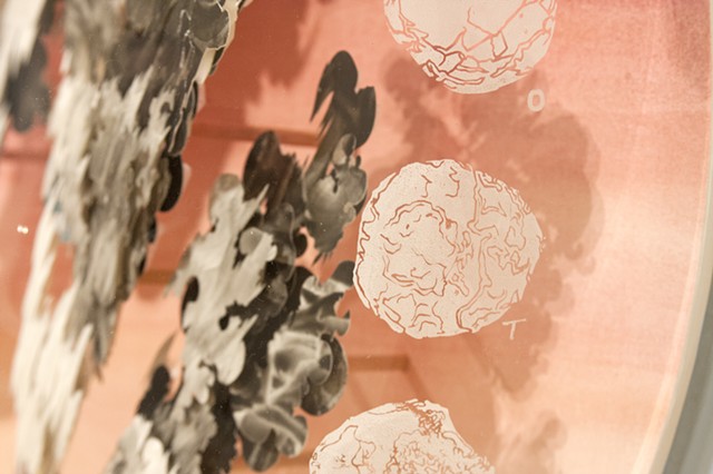Shawn Bitters, paper sculpture, screenprinting, volcanic bombs, art and science, yupo 