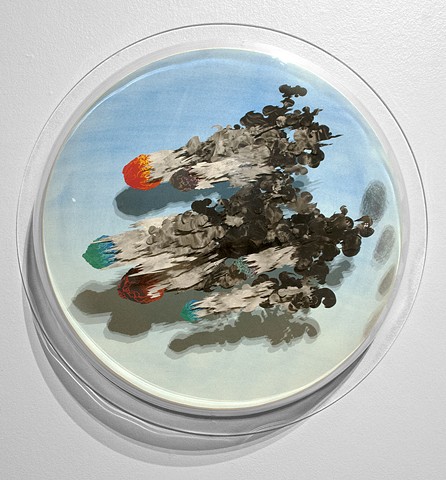 Shawn Bitters, paper sculpture, screenprinting, volcanic bombs, art and science, yupo 