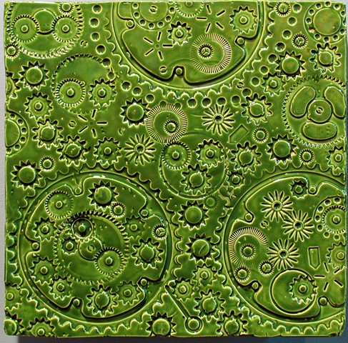 SOLD Gears - Foilage Green 12"x12"