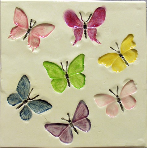 SOLD Butterflies multi color 8"x8"