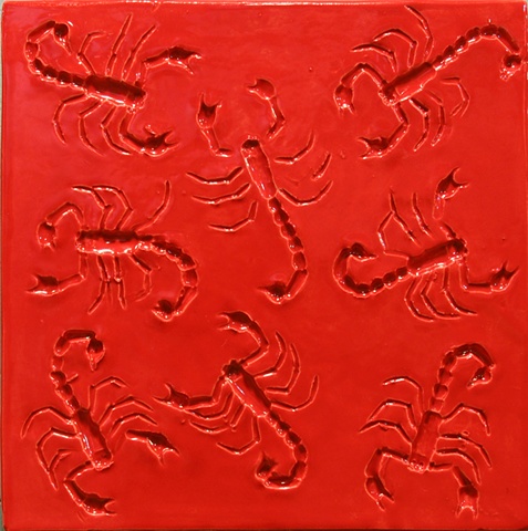 SOLD Scorpions red 8"x8"