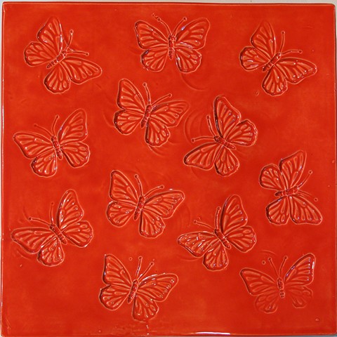 SOLD Butterflies Sunset Red 12x12