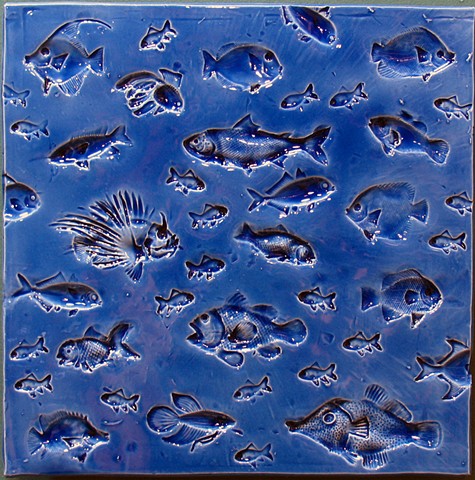 SOLD Aegean Blue Fish - 12x12