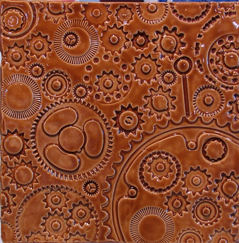 SOLD Amber Gears 8"x8"