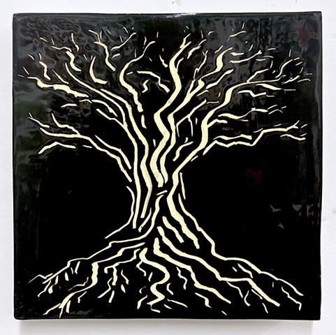 Tree - carved 12x12 black