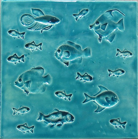 SOLD Fish carribbean blue 8"x8"