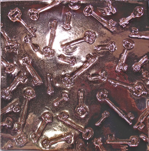 Keys - brass glaze - 12"sq