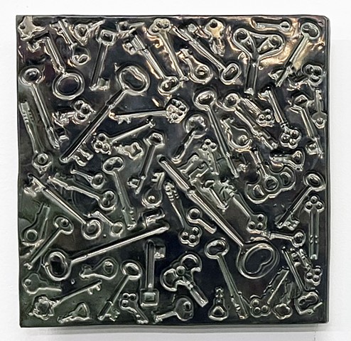 Keys - antique silver glaze - 12"sq