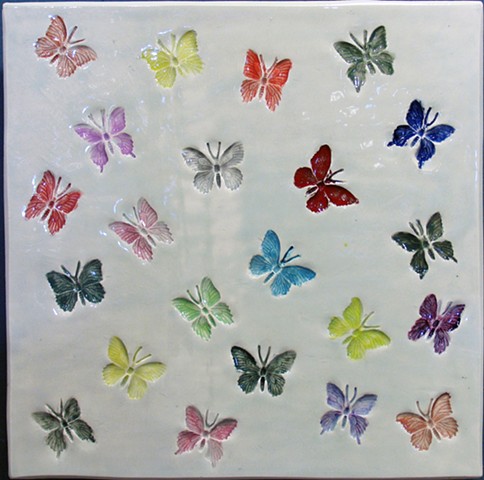 SOLD Butterflies multi color 12"x12"