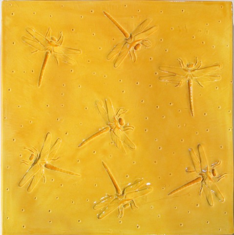SOLD - Dragonflies 12x12 Yellow