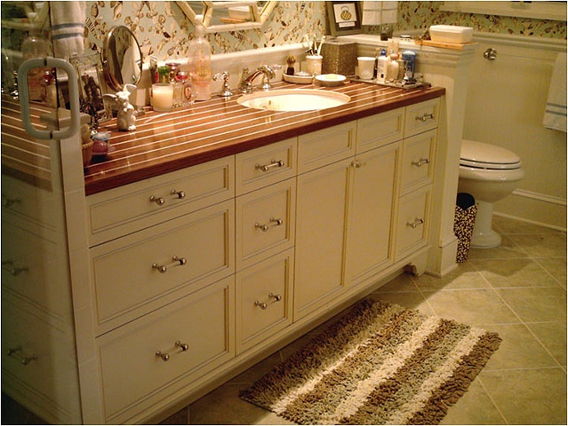Painted Vanity with Teak and Holly Inlaid Countertop 