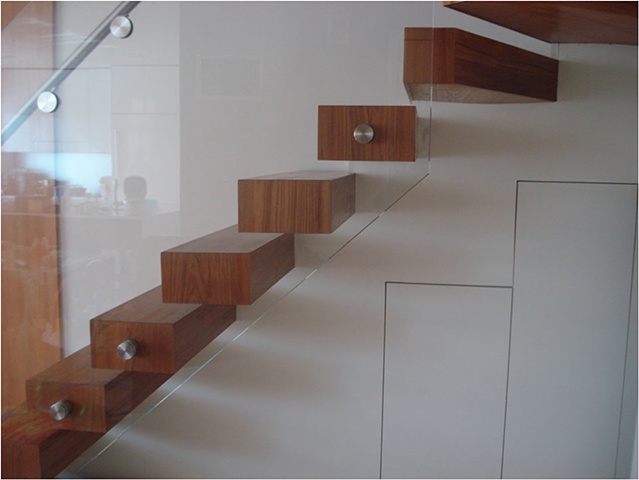 Side View Teak Floating Staircase