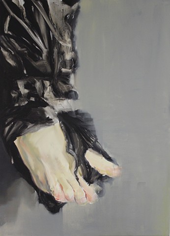 Untitled (black bag, hanging feet)
