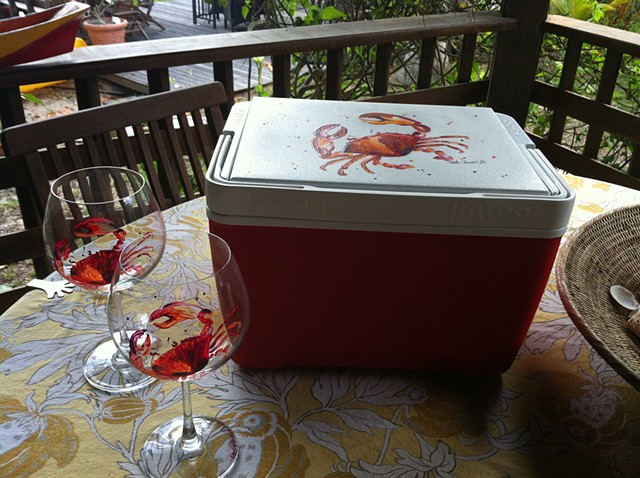 Crab Cooler and Wine Glasses