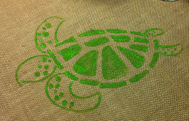 "Six Turtles"  Burlap Table Runner