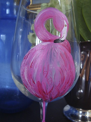 Flamingo wine glass