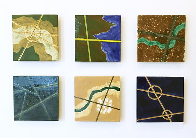 Jason Messinger ceramic tile modular art mural of map based design