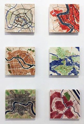 Jason Messinger ceramic tile modular art mural of map based design