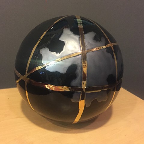 Jason Messinger ceramic globe sculpture of fantasy planet